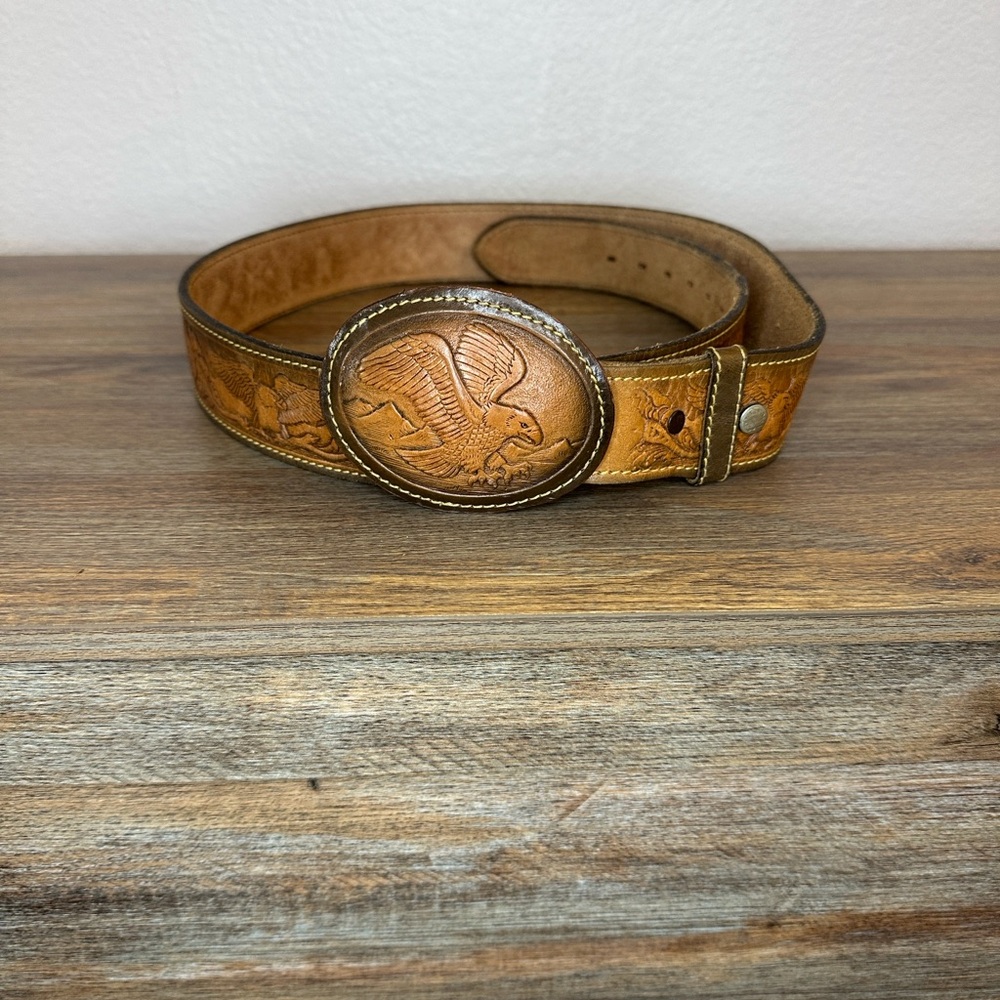 VTG Chamber Brown Leather Belt with Eagle Design
